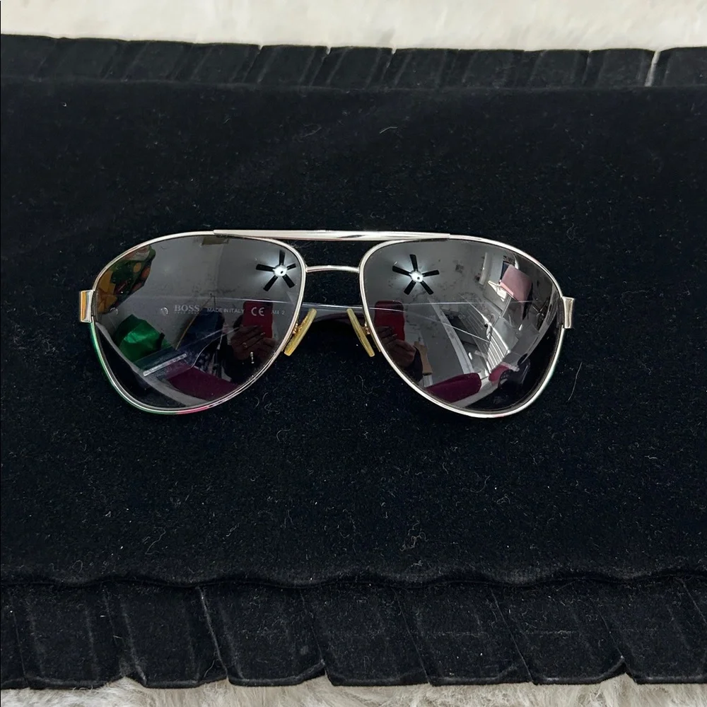 Hugo Boss Silver Metal Aviator Sunglasses